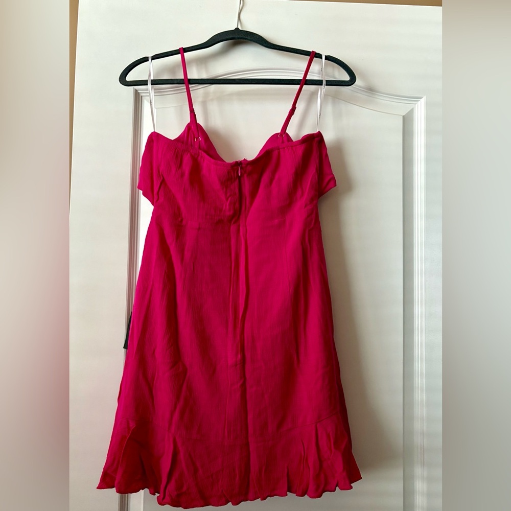 Lulus Gorgeous Vision Magenta Ruffled Faux-wrap Mini Dress Pink - Size S - Picture 3 of 4